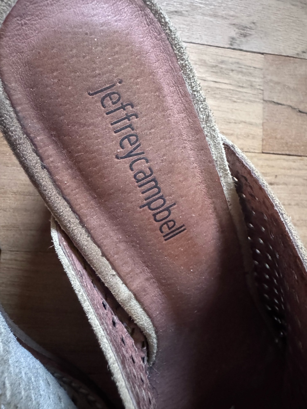 Jeffrey Campbell Perforated Tan Suede Slip-On Mules - Picture 3 of 5